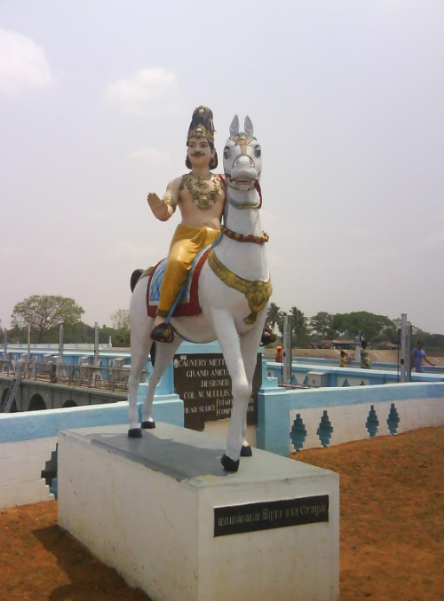 Statue of Karikala Chola, traditionally credited with building Kallanai Dam
